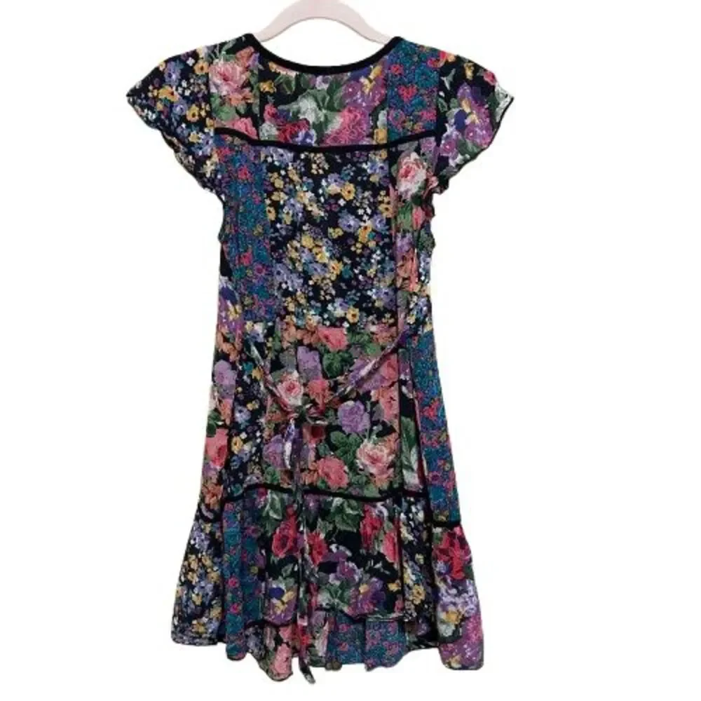 VTG Y2K Free People Floral Patchwork Mini Dress Snap Button Womens Small